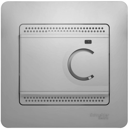 Терморегулятор механический с датчиком с рамкой Systeme Electric Glossa 0С+50С алюминий картинка